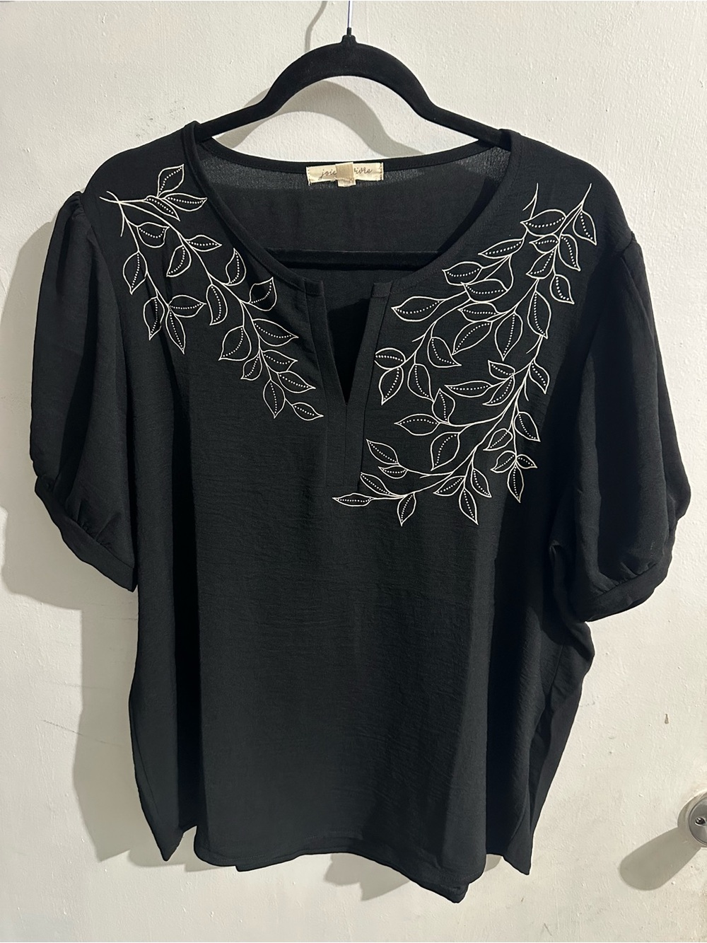 Black Embroidered V-Notch Women’s Blouse